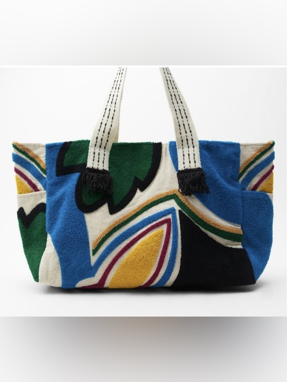 Zara Tropical Multicolor Woven Tote Bag